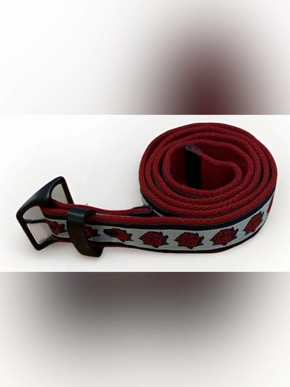 Y2K Vans Kyle Walker Webbed Belt - Red Roses - Jacquard - One Size - 41 inches